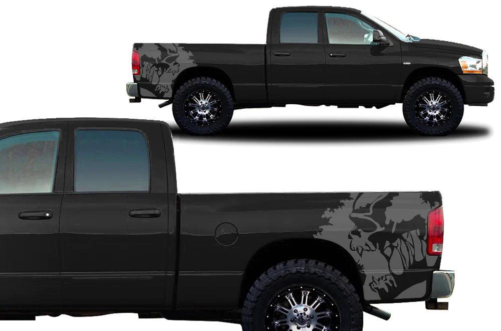 Dodge Ram Screaming Skull Bed Decals (Pair) : Vinyl Graphics Kit Fits (2002-2008)