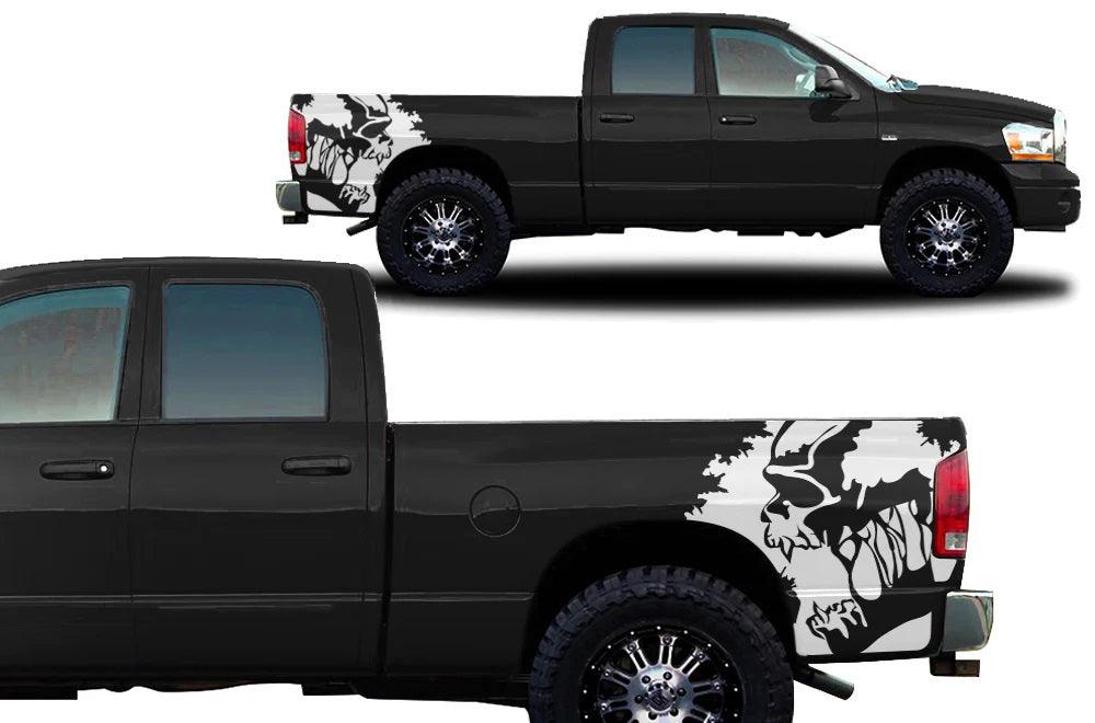 Dodge Ram Screaming Skull Bed Decals (Pair) : Vinyl Graphics Kit Fits (2002-2008)