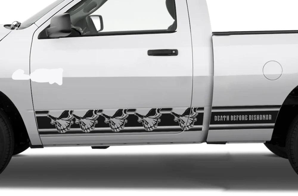 Dodge Ram Skull Rocker Stripe Decals (Pair) : Vinyl Graphics Kit Fits (2009-2018)