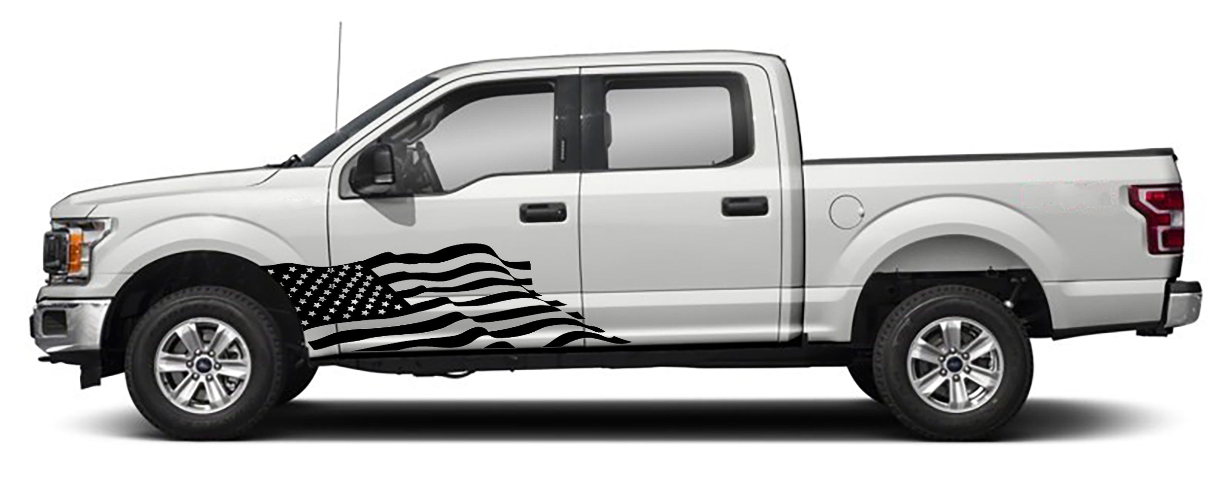 Ford F-150 US Flag Side Decals (Pair) : Vinyl Graphics Kit Fits (2015-2020)