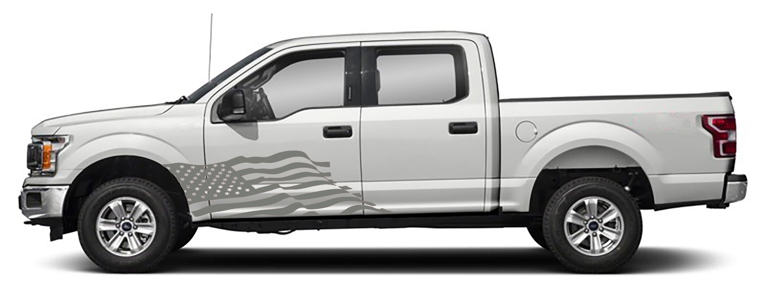 Ford F-150 US Flag Side Decals (Pair) : Vinyl Graphics Kit Fits (2015-2020)