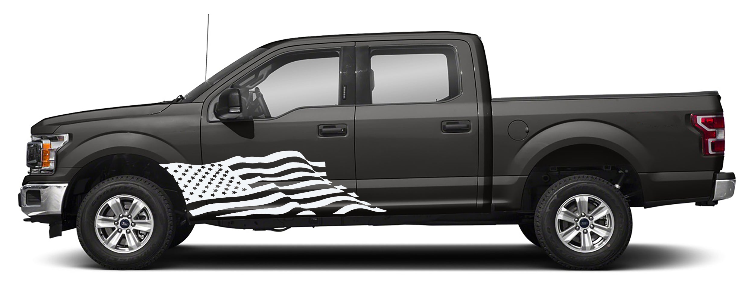 Ford F-150 US Flag Side Decals (Pair) : Vinyl Graphics Kit Fits (2015-2020)