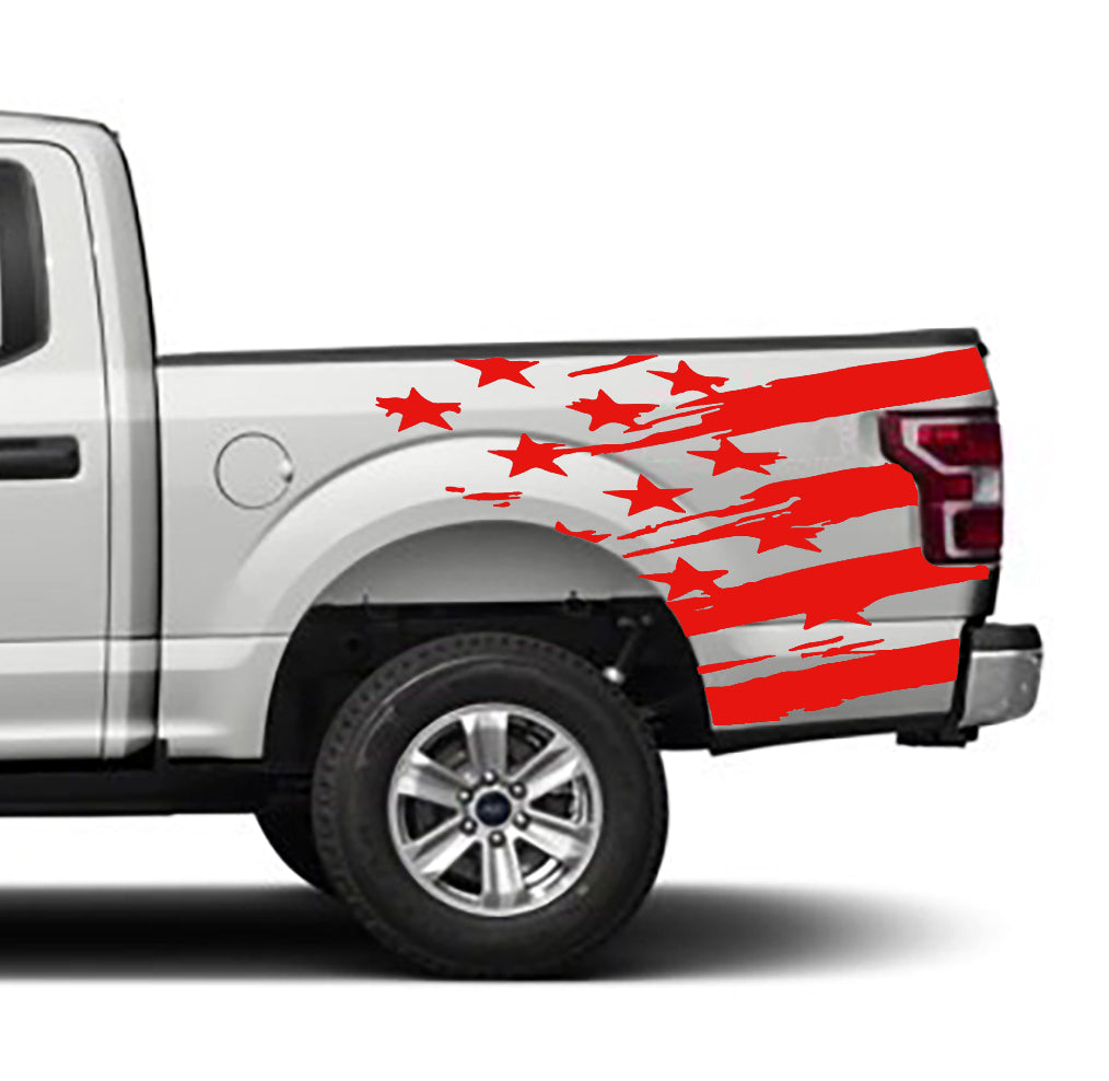 Ford F-150 USA Flag Bed Decals (Pair) : Vinyl Graphics Kit Fits (2015-2020)