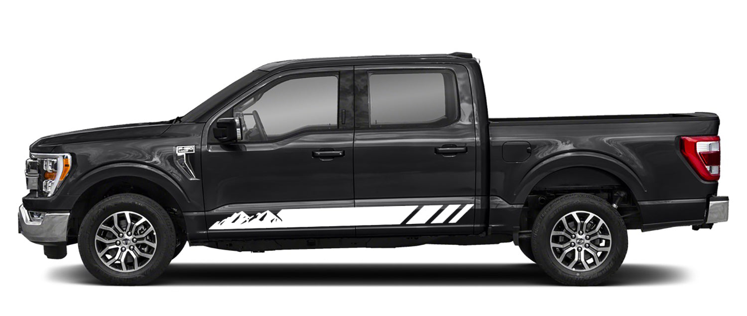 Ford F-150 Mountains Side Stripes Decals (Pair) : Vinyl Graphics Kit Fits (2021-2023)