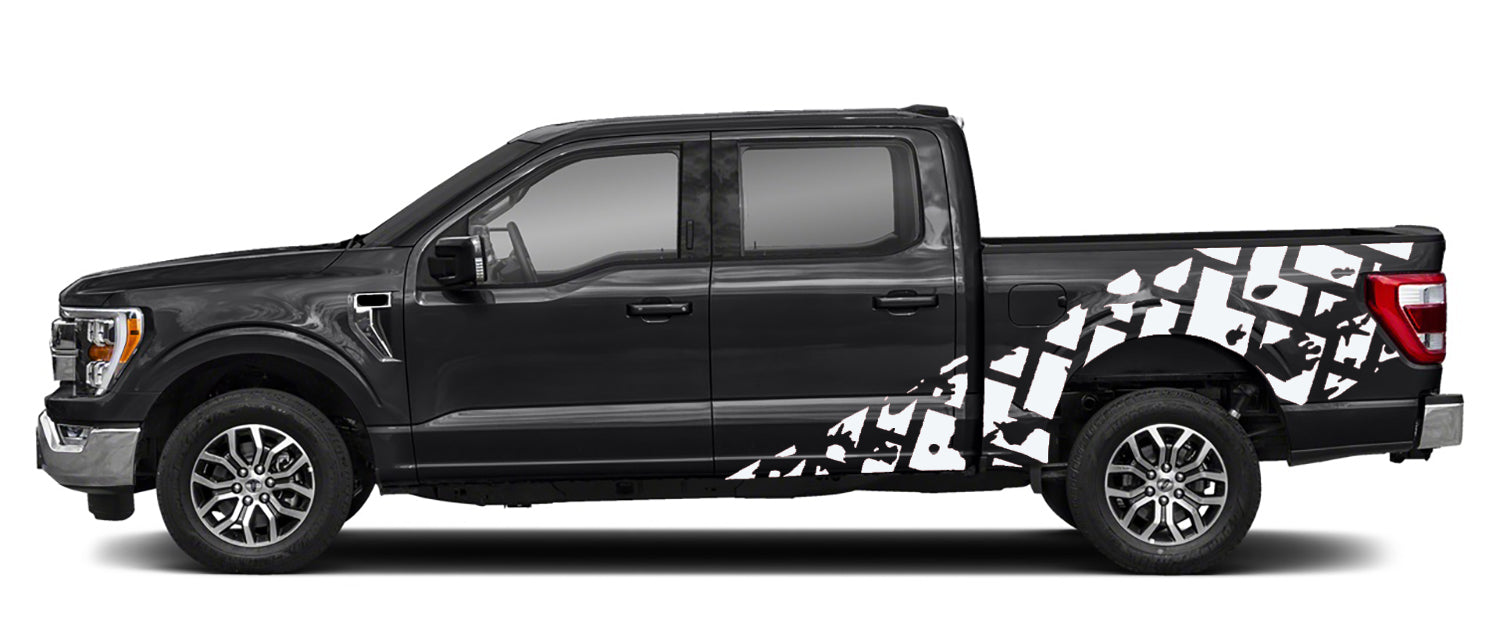Ford F-150 Tire Tracks Side Decals (Pair) : Vinyl Graphics Kit Fits (2021-2023)