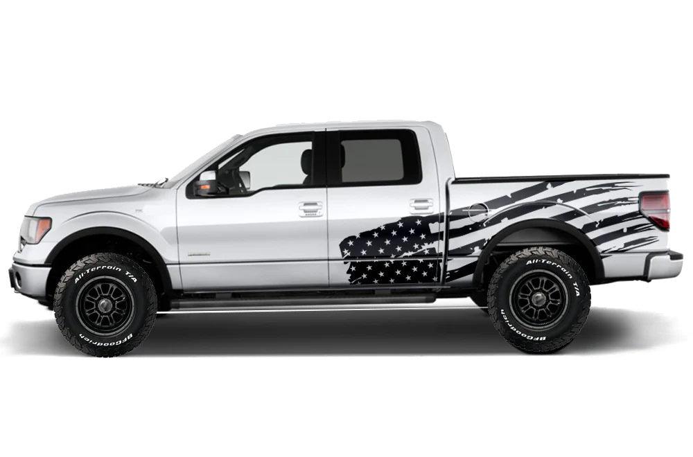 Ford F-150 US Flag Side Decals (Pair) : Vinyl Graphics Kit Fits (2009-2014)