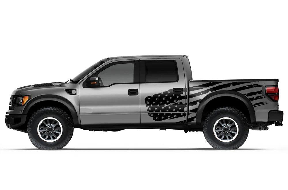 Ford F-150 SVT Raptor USA American Flag Decals (Pair) : Vinyl Graphics Kit Fits (2010-2014)