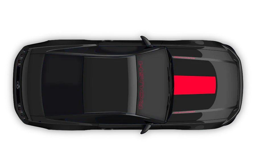 black car with red Roush Hood & Windshield Decals