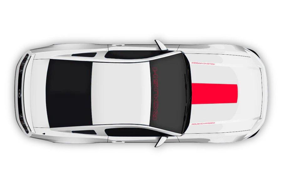 white car with red Roush Hood & Windshield Decals