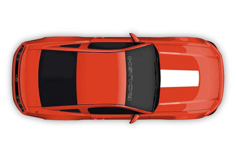 orange car with white Roush Hood & Windshield Decals