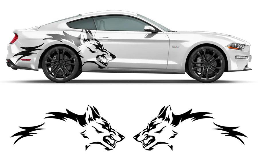 Black coyote head fender side decal kit for Ford Mustang with driver and passenger design preview