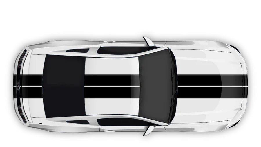 Ford Mustang Double Contour Racing Stripes Vinyl Kit (5th & 6th Gen) – Black on White Mustang