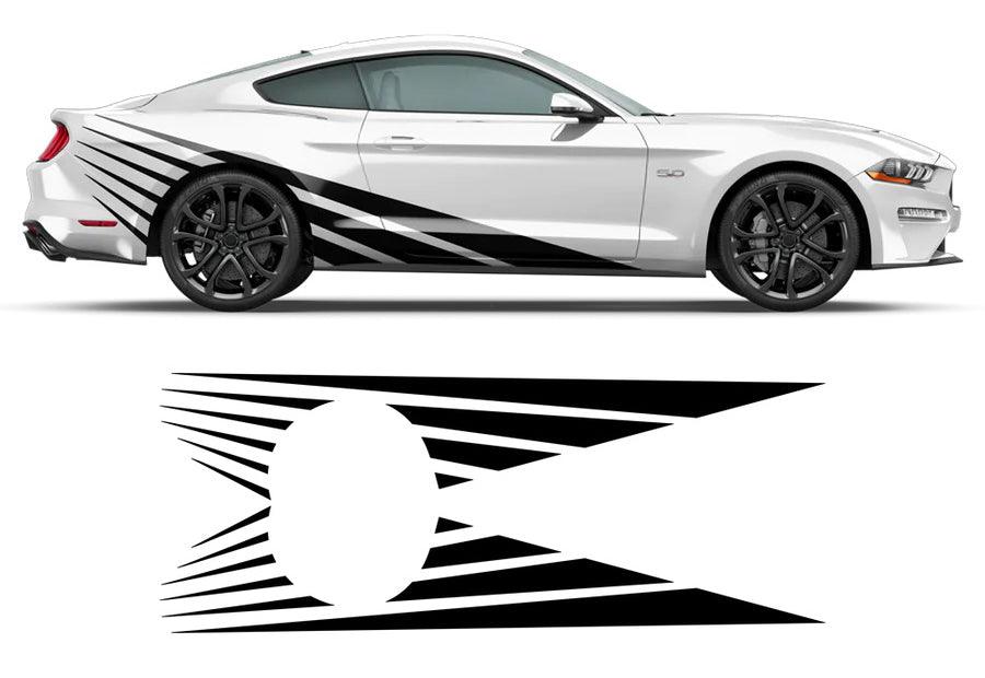 Black rising sun side decal kit for Ford Mustang with driver and passenger side design preview
