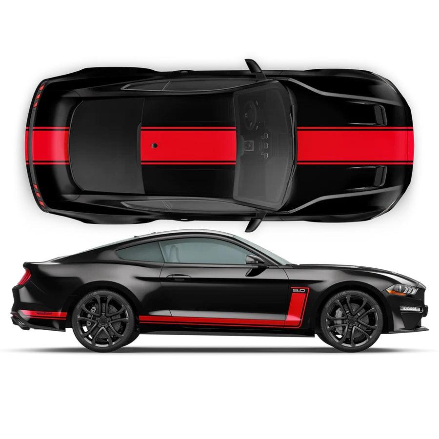 Ford Mustang (2015-2022) Custom Decals, Graphics and Stickers - R Spec Full Car Stripe Kit - Jkprostickers