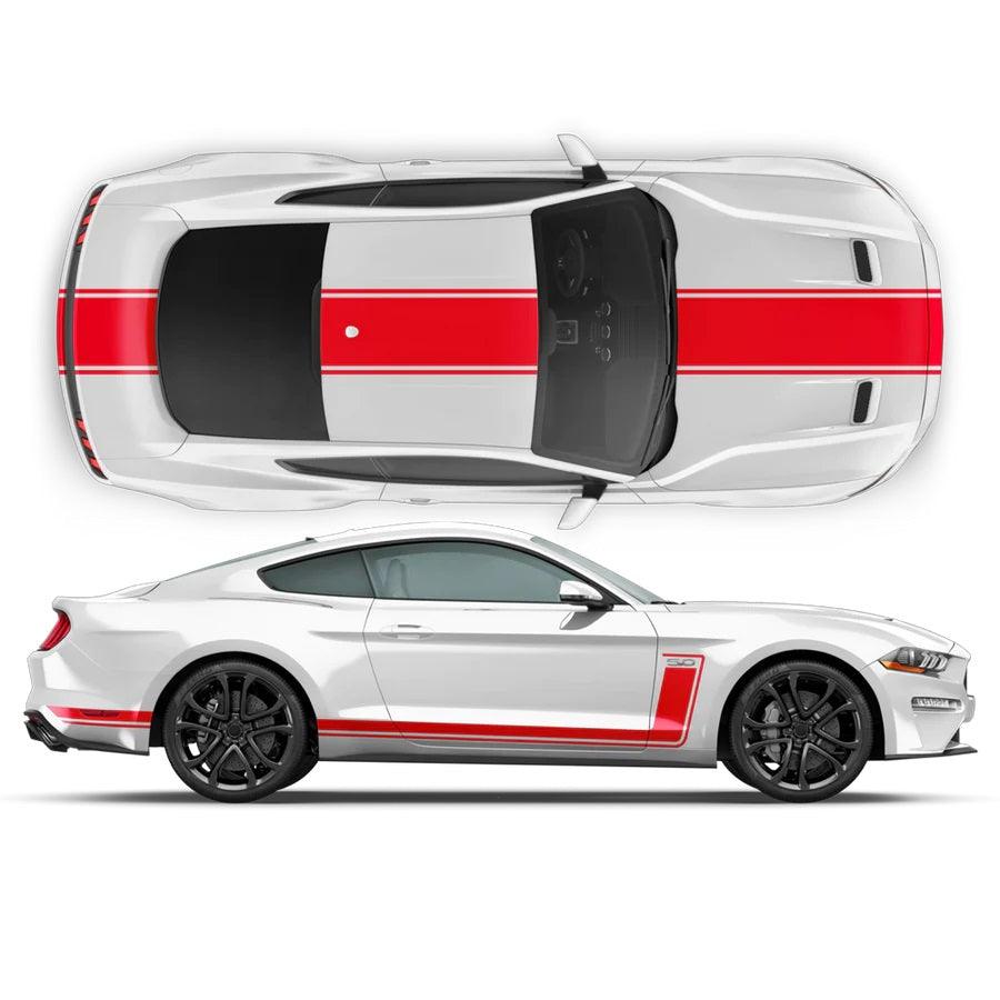 Ford Mustang (2015-2022) Custom Decals, Graphics and Stickers - R Spec Full Car Stripe Kit - Jkprostickers