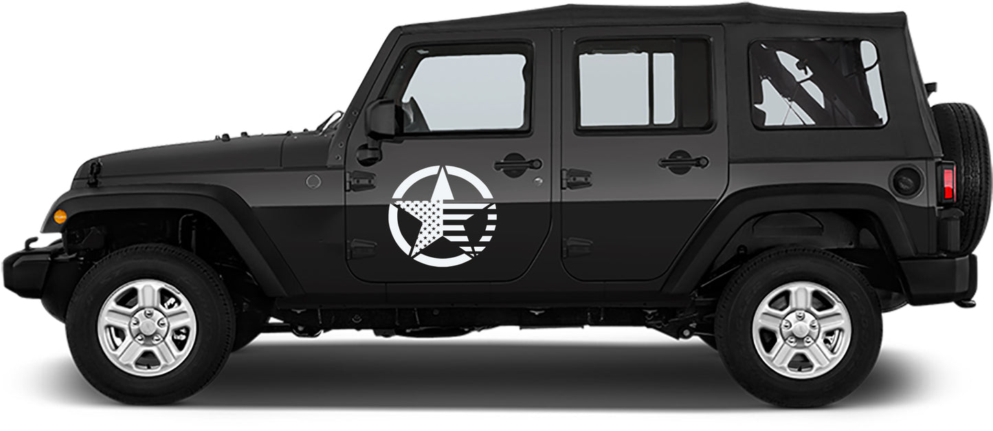Jeep Wrangler JK Army Star Door Decals (Pair) : Vinyl Graphics Kit fits (2007-2018)