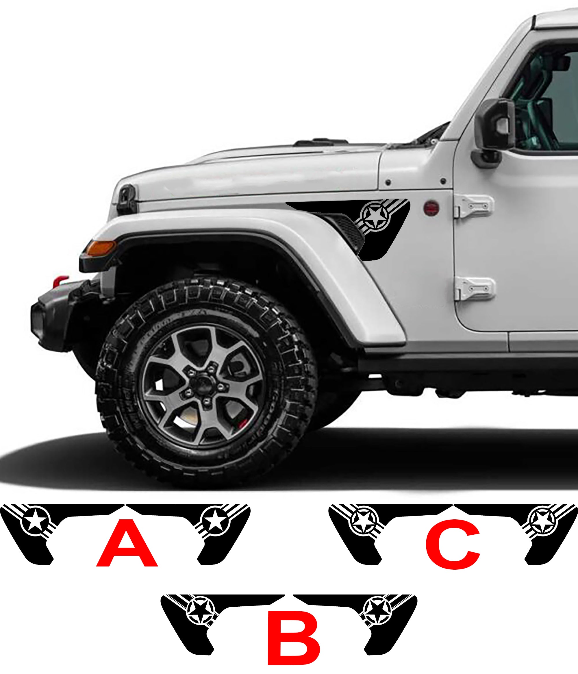 Army Star and Bar Fende Decal Kit For jeep wrangler jl 2018 to 2023 models