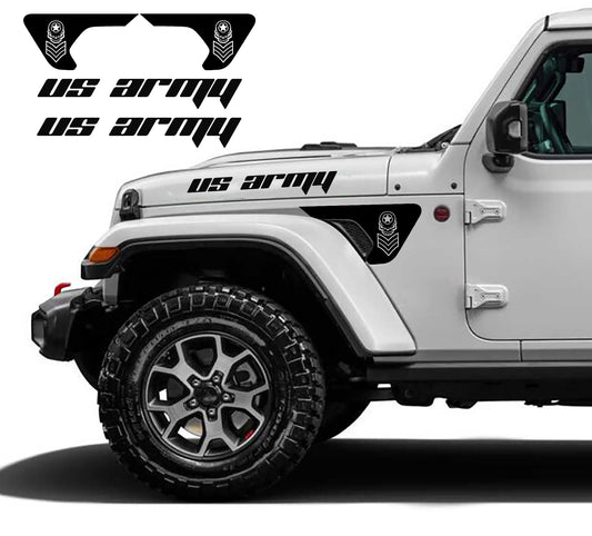 USA Army Chevron Star Skull fender and hood decal for jeep wrangler jl 2018 to 2023 models.