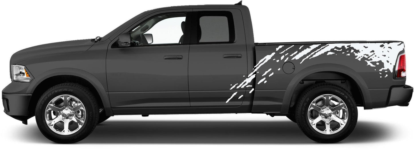Dodge Ram 1500/2500/3500 (2009-2018) Custom Vinyl Decals, Graphics and Stickers - Mud Splash Bed Decal (Pair) - Jkprostickers