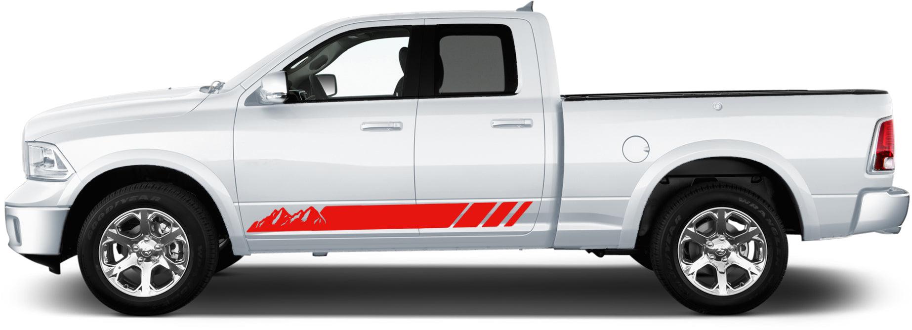Dodge Ram 1500/2500/3500 (2009-2018) Custom Vinyl Decals, Graphics and Stickers - Mountain Side Stripes (Pair) - Jkprostickers