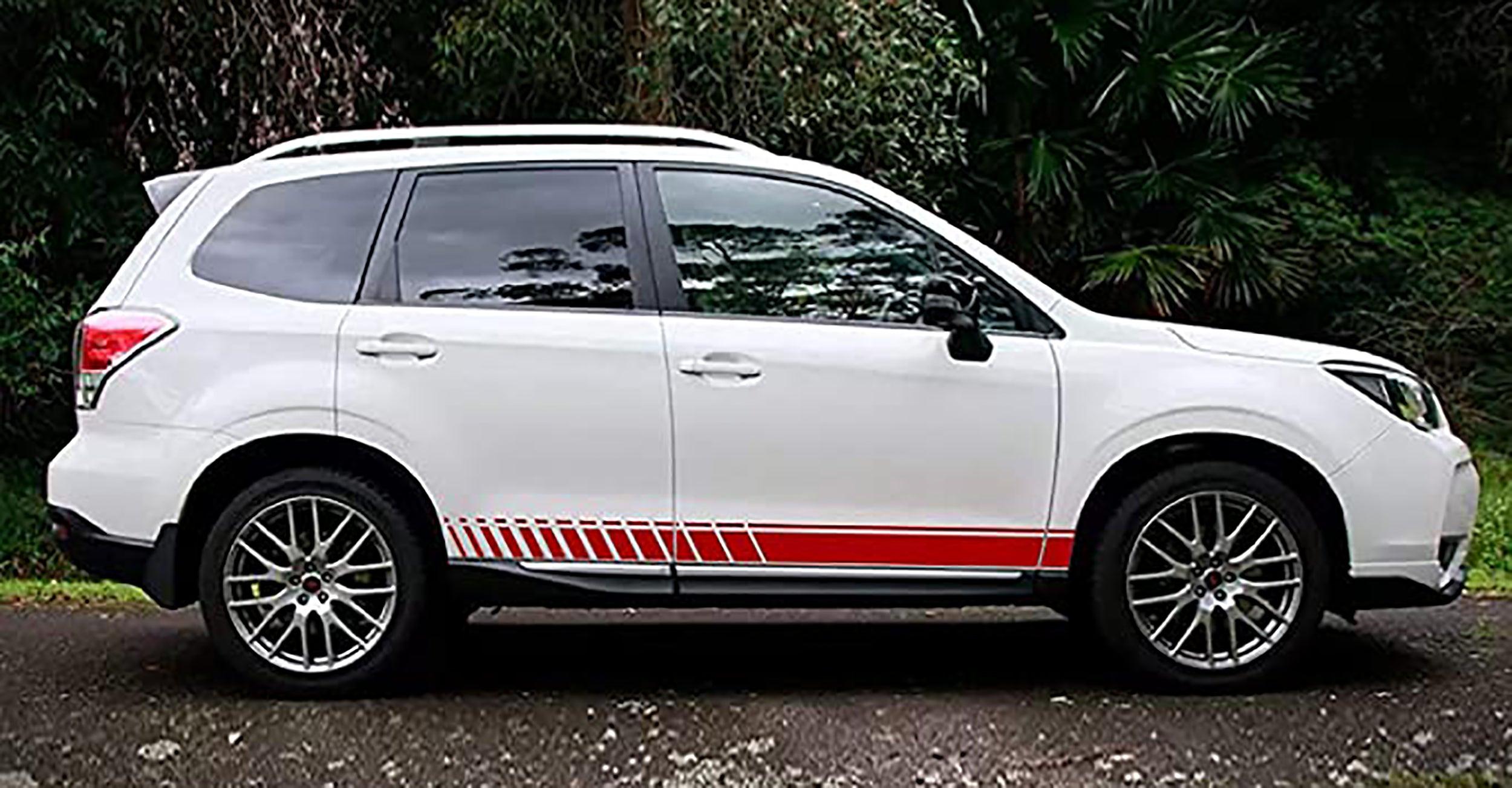 Subaru Forester (2012 to 2016) Custom Vinyl Decals, Graphics and Stickers - Side Racing Strips Kit - Jkprostickers