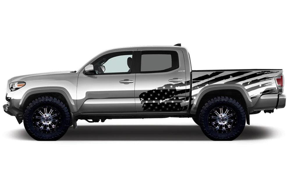 Toyota Tacoma USA Flag Side Decals (Pair) : Vinyl Graphics Kit Fits (2016-2022)