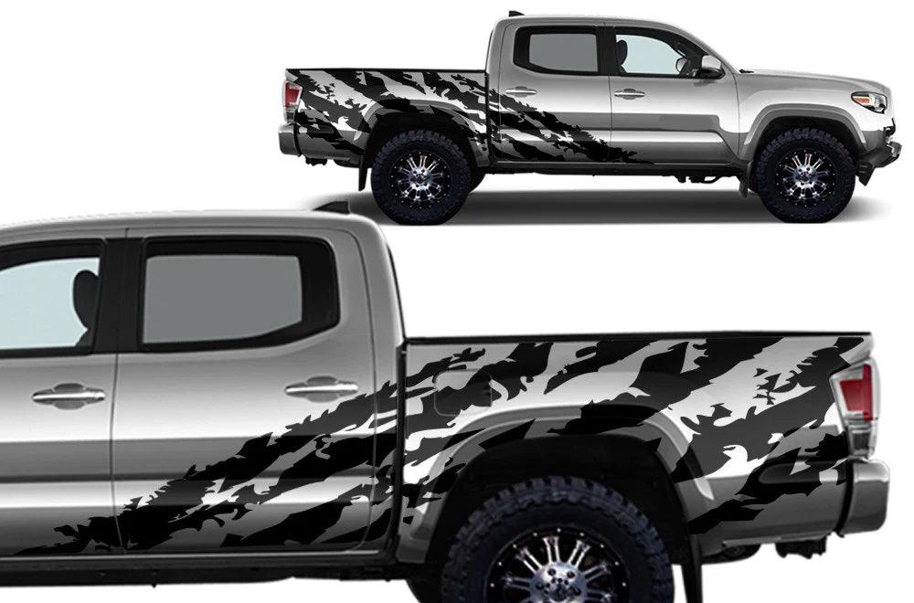Toyota Tacoma Shredded Side Decals (Pair) : Vinyl Graphics Kit Fits (2016-2022)