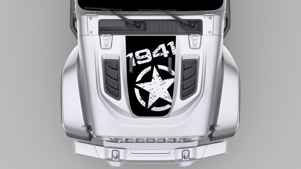 1941 War Star blackout hood decal on Jeep Wrangler JL Gladiator JT