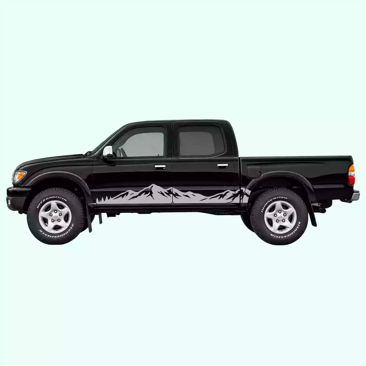 1995-2004 Toyota Tacoma Mountain Range Rocker Stripes Vinyl Graphics Kit Gray