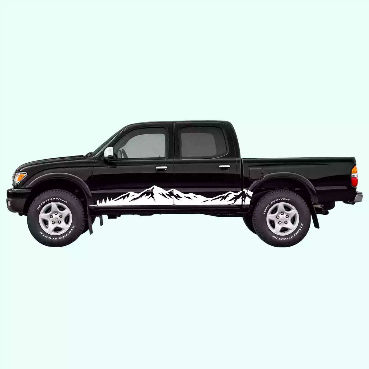 1995-2004 Toyota Tacoma Mountain Range Rocker Stripes Vinyl Graphics Kit White