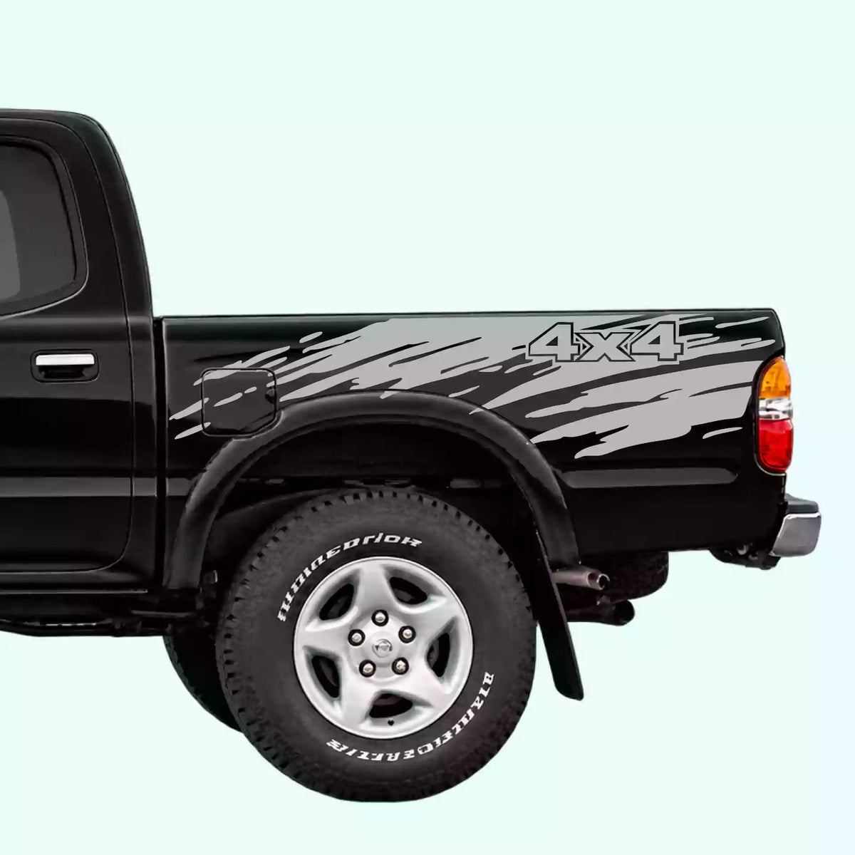 1995-2004 Toyota Tacoma Mud Splash 4x4 Bed Decals Vinyl Graphics Kit Gray