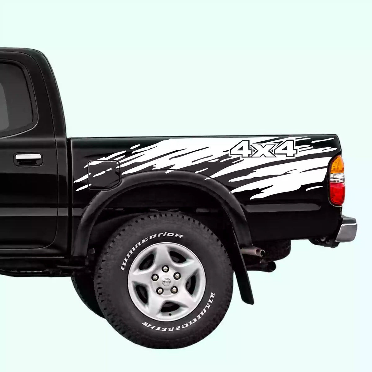 1995-2004 Toyota Tacoma Mud Splash 4x4 Bed Decals Vinyl Graphics Kit White
