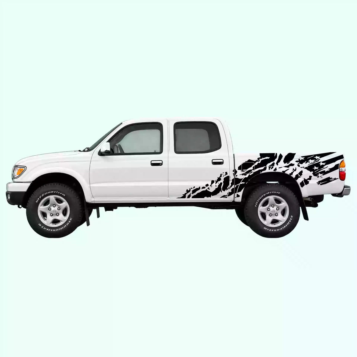 1995-2004 Toyota Tacoma US Flag Shred Side Decals Vinyl Graphics Kit Black