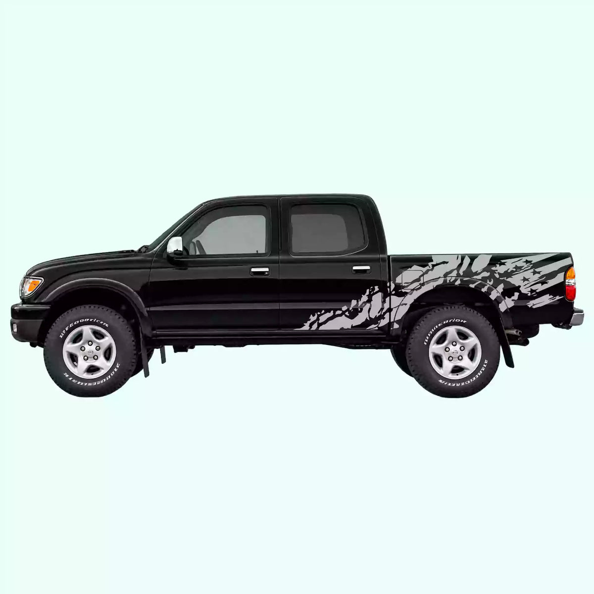 1995-2004 Toyota Tacoma US Flag Shred Side Decals Vinyl Graphics Kit Gray