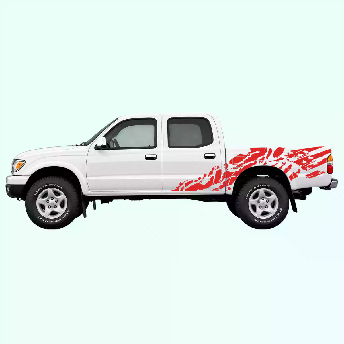 1995-2004 Toyota Tacoma US Flag Shred Side Decals Vinyl Graphics Kit Red
