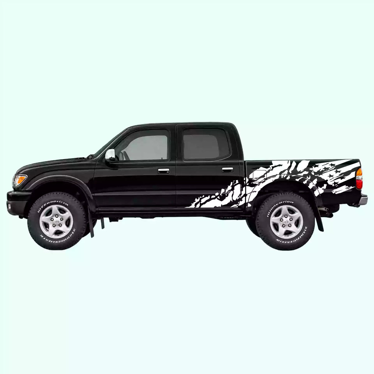 1995-2004 Toyota Tacoma US Flag Shred Side Decals Vinyl Graphics Kit White