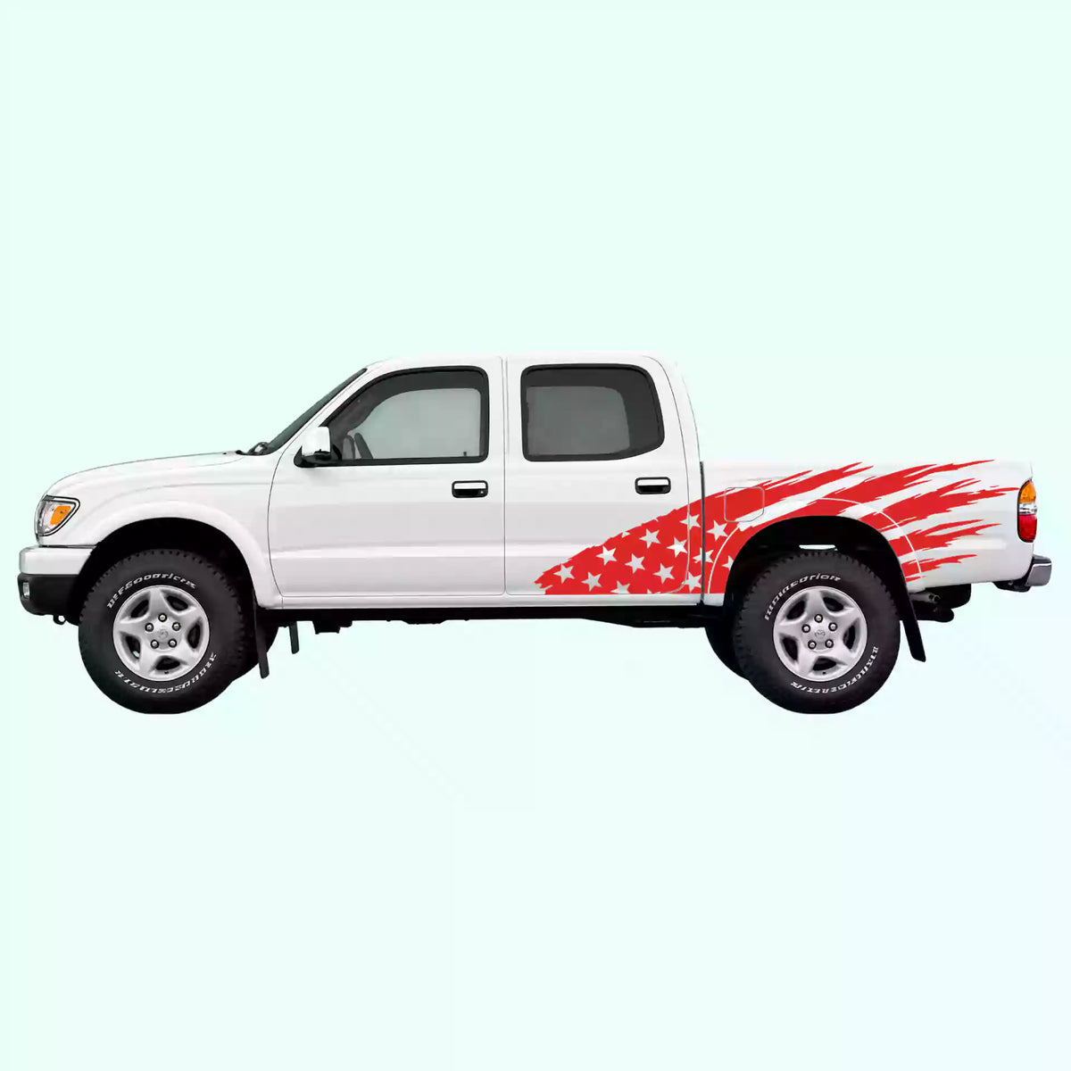 1995-2004 Toyota Tacoma US Flag Side Decals Vinyl Graphics Kit Red
