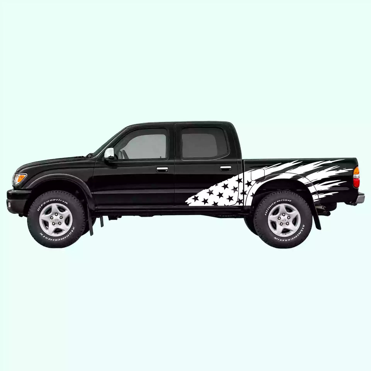 1995-2004 Toyota Tacoma US Flag Side Decals Vinyl Graphics Kit White