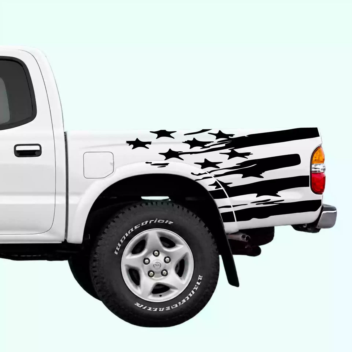 1995-2004 Toyota Tacoma USA Flag Shred Bed Decals Vinyl Graphics Kit  Black