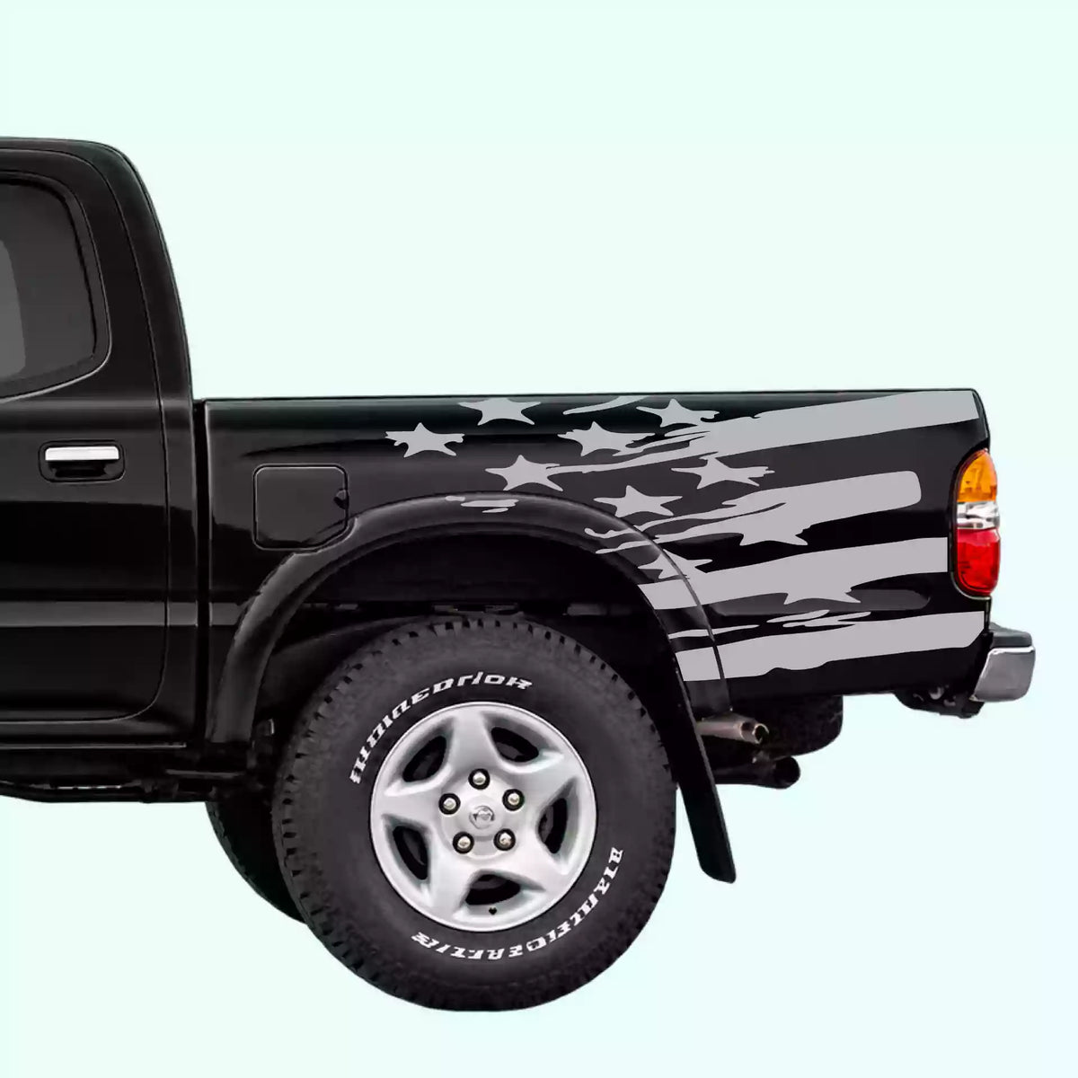 1995-2004 Toyota Tacoma USA Flag Shred Bed Decals Vinyl Graphics Kit Gray
