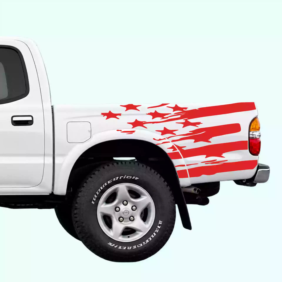 1995-2004 Toyota Tacoma USA Flag Shred Bed Decals Vinyl Graphics Kit Red
