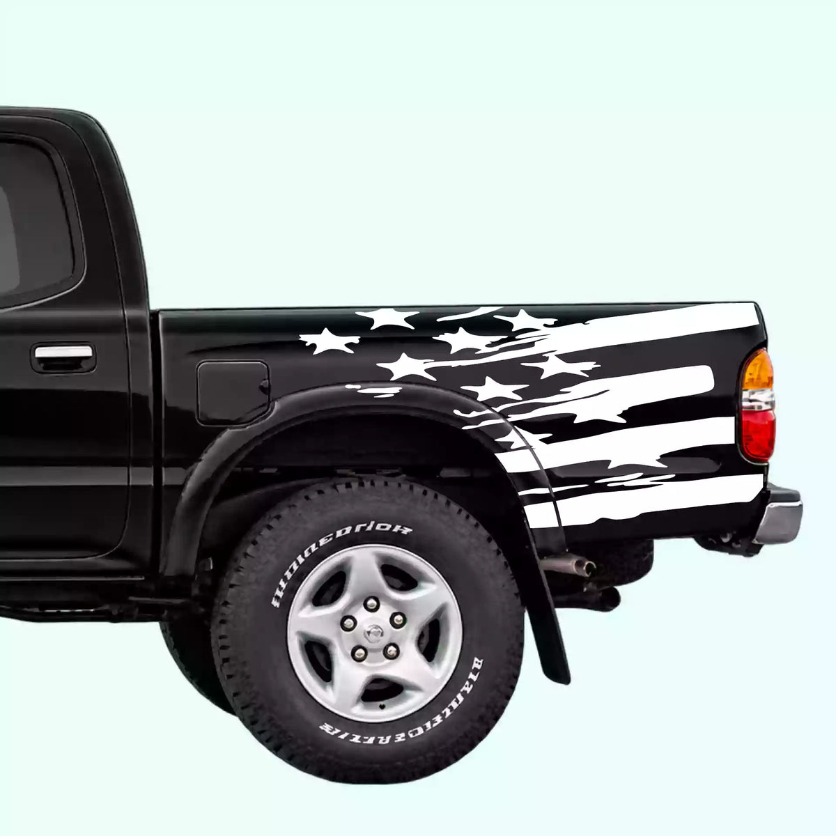 1995-2004 Toyota Tacoma USA Flag Shred Bed Decals Vinyl Graphics Kit White