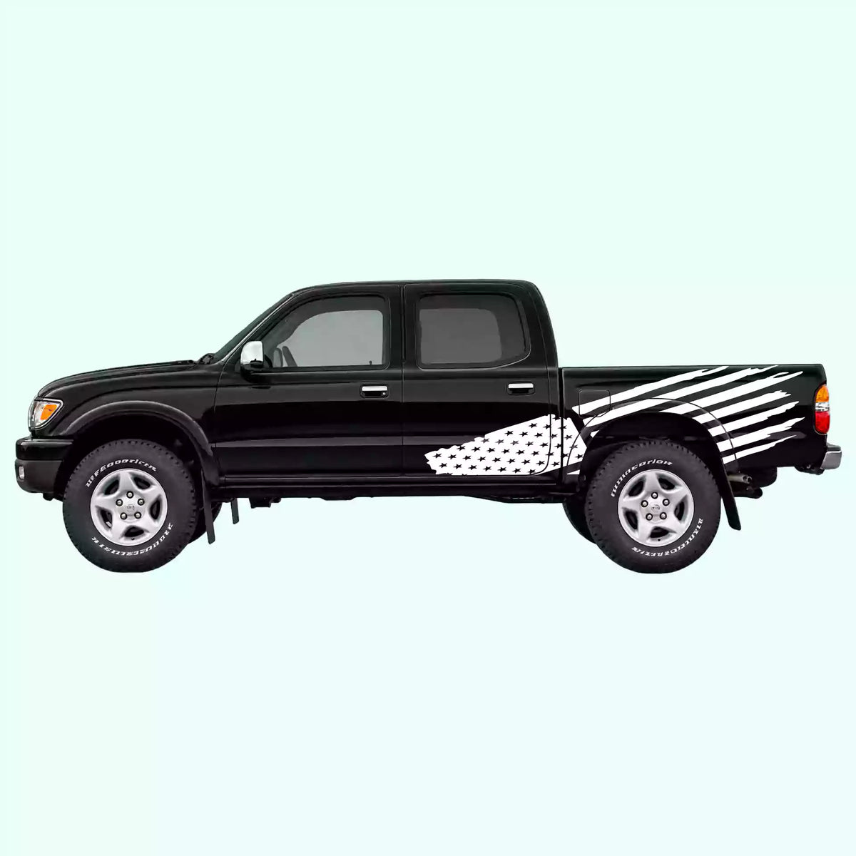 1995-2004 Toyota Tacoma USA Flag Side Decals Vinyl Graphics Kit White