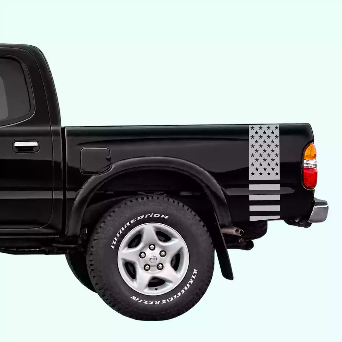 1995-2004 Toyota Tacoma American Flag Bed Side Stripes Vinyl Graphics Kit Gray