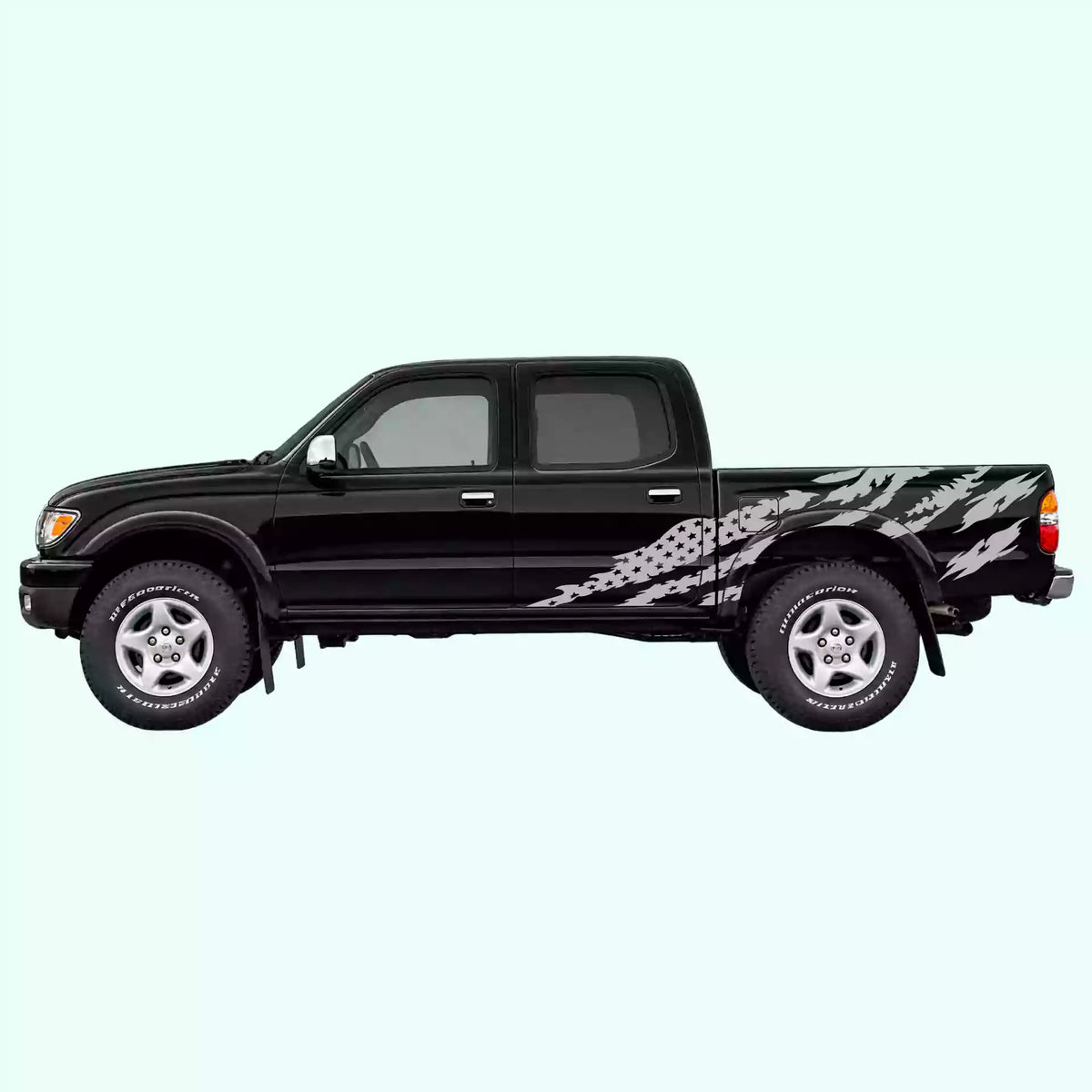 1995-2004 Toyota Tacoma American Flag Side Decals Vinyl Graphics Kit Gray
