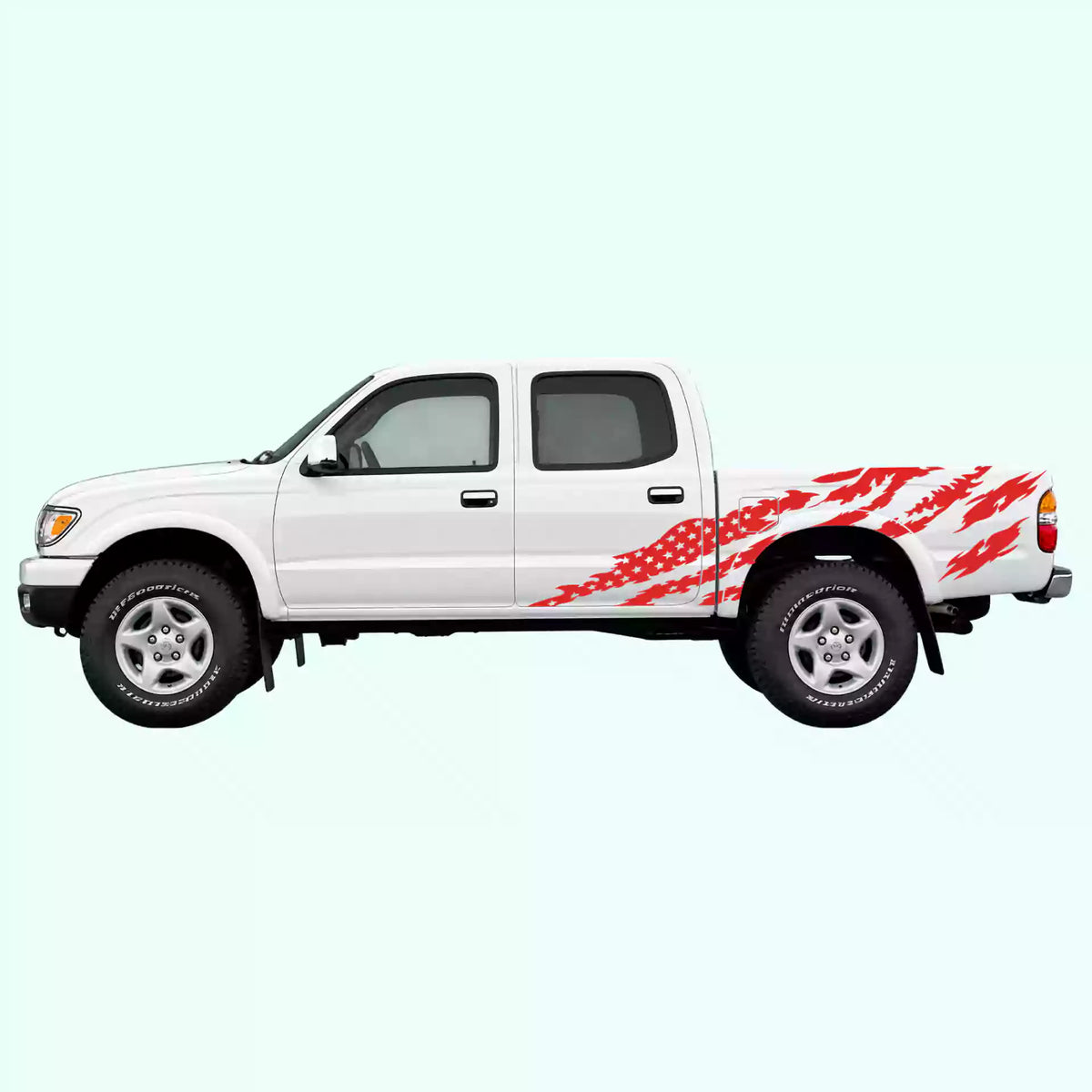 1995-2004 Toyota Tacoma American Flag Side Decals Vinyl Graphics Kit Red
