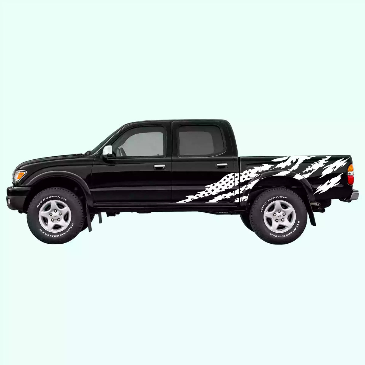 1995-2004 Toyota Tacoma American Flag Side Decals Vinyl Graphics Kit White