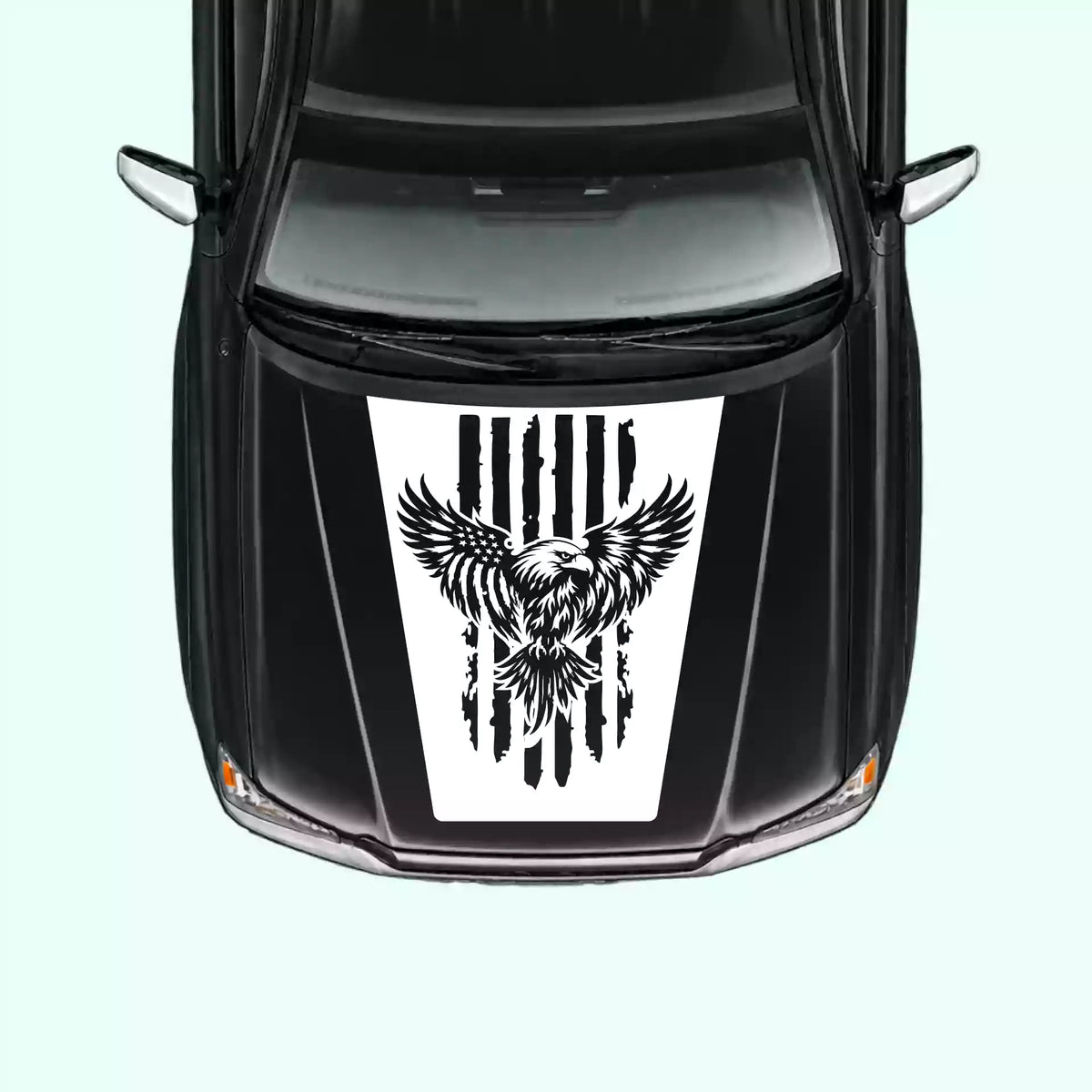 2005-2015 Toyota Tacoma Eagle USA Flag Hood Decals Vinyl Graphics Kit White