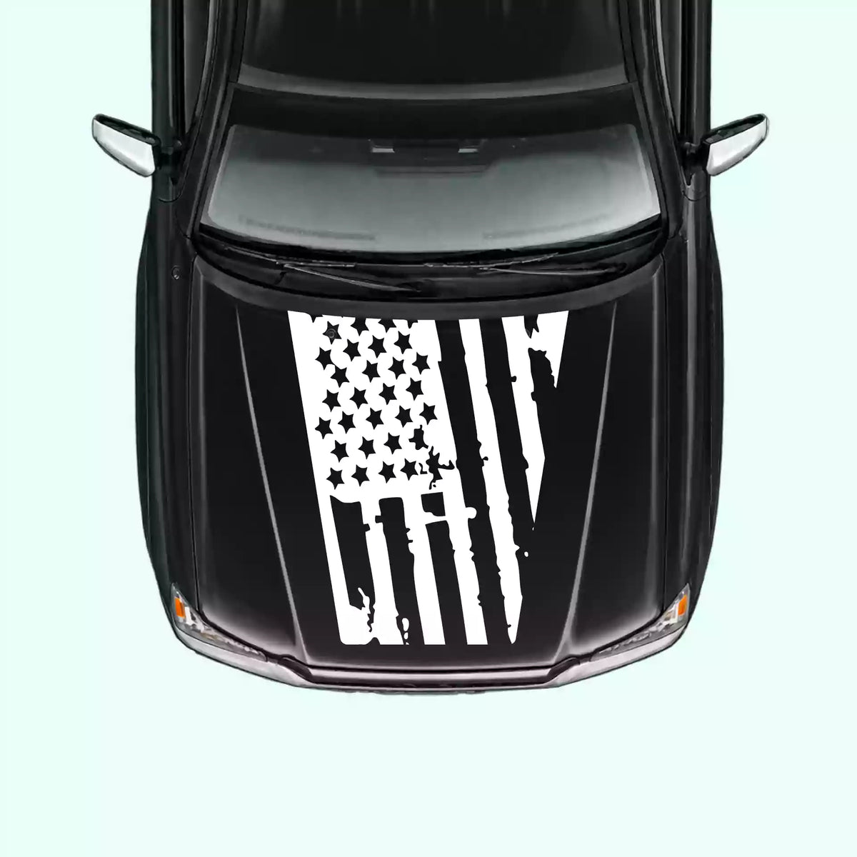 2005-2015 Toyota Tacoma Shred American Flag Hood Decals Vinyl Graphics Kit White