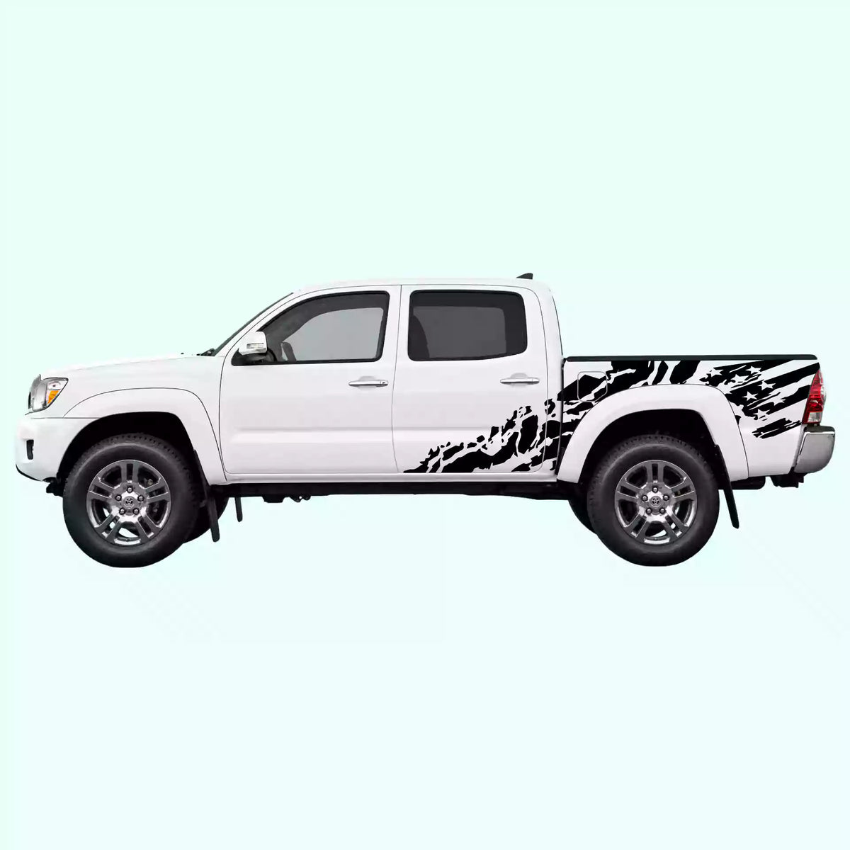 2005-2015 Toyota Tacoma US Flag Shred Side Decals Vinyl Graphics Kit Black